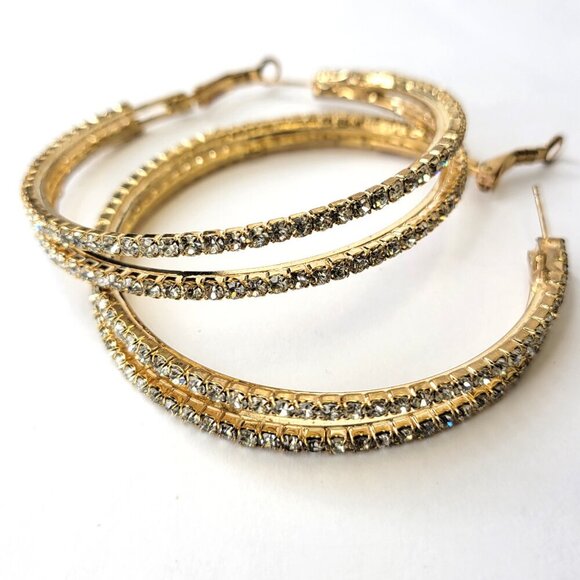 Double Hoop Earrings with Crystals - Picture 2 of 6